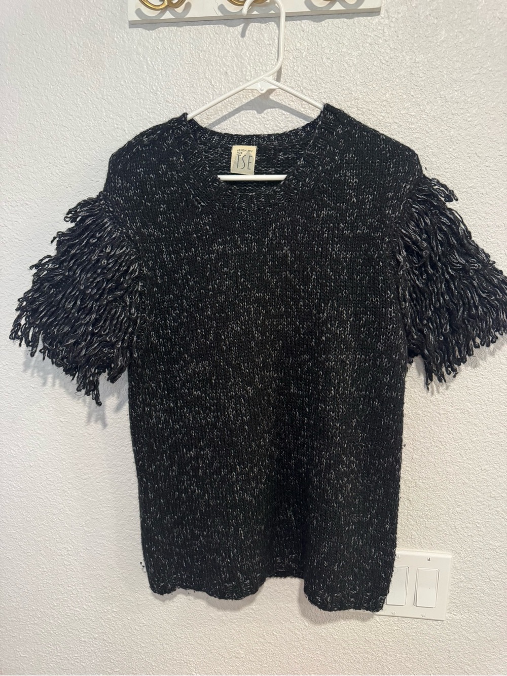 Jason Wu for TSE Black Knit Short Sleeve Fringe Sweater